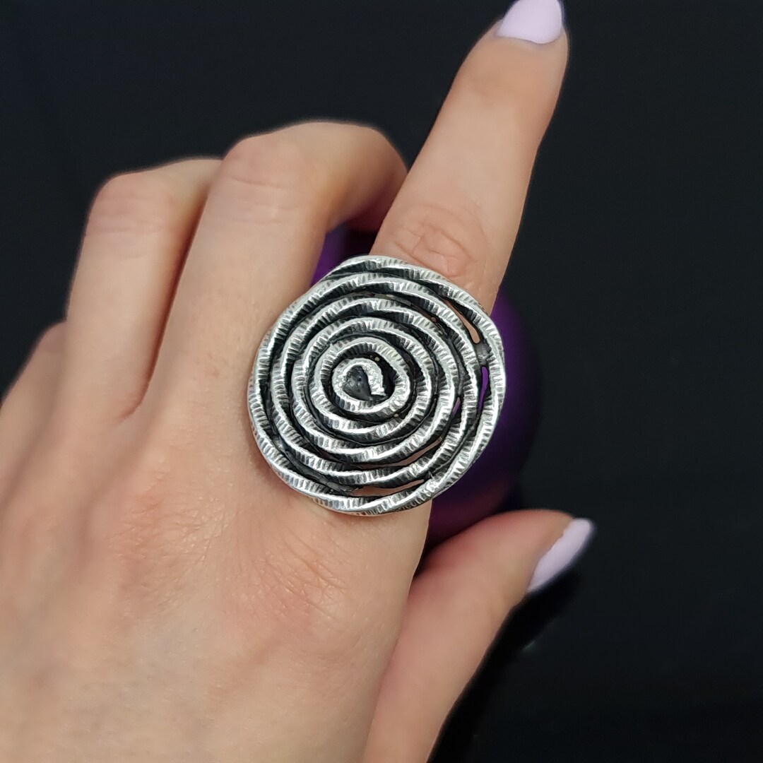 Spiral Ring Big Round Ring Stylish Silver Ring Statement Etsy