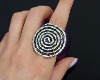 Spiral Ring, Big Round Ring, Stylish Silver Ring, Statement Ring, Boho Ring, Large Ring, Big Ring, Adjustable Ring, Christmas Gift, R61