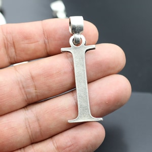 Pingente de prata I, pingente de letra de prata, colar DIY, joias de prata, presente de joias, colar artesanal, colar feminino-masculino, P15