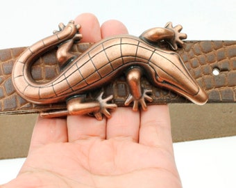 クロコダイルベルトバックル、アンティーク銅ベルトバックル、ベルト
