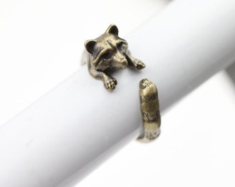 Bronze Raccoon Ring, Animal Ring, Wrap Ring, Adjustable Ring, Cute Ring, Minimal Ring, Bronze Ring, Animal Jewelry, Christmas Gift, R406 AB