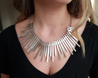 Silver Stick Charm Necklace, Brutallist Necklace, Gothic Necklace, African Necklace, Boho Necklace, Unique Necklace, Christmas Gift, C1023