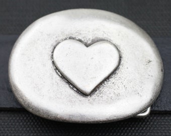 Boucle de ceinture de coeur plaquée argent, accessoire de ceinture de coeur, boucle de ceinture d’amour, boucle de ceinture ovale en métal, épingle de coeur, cadeau de Noël, GS188 AS