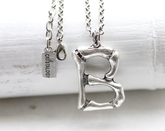 Big Initial Letter Necklace, Personalized Necklace, Silver Alphabet Necklace, Large Bone Letter Charm, Gift for Her, ZM610 Silver Necklace