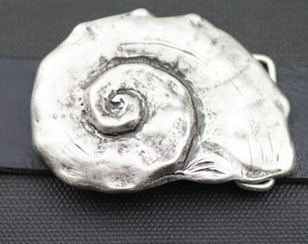 Silver Snail Shell Belt Buckle, Seashell Buckle, Beach Belt Buckle, Nautical Belt Buckle, Summer Accessories, Unisex Boho Buckle, GS204