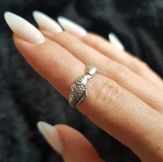 Silver Fish Ring Double Fish Ring Boho Ring Pisces Ring