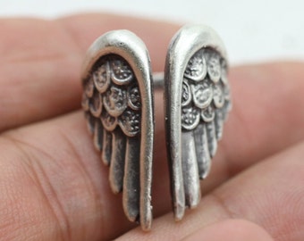 Anillo de alas de plata, joyería de alas de ángel, anillo de ángel, anillo de ángel guardián, anillo de banda abierta, anillo minimalista, anillo espiritual, anillo ajustable, R64