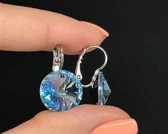 Swarovski Crystal Earrings, Elegant Rhinestone Earrings,14mm Crystal Earrings, Round Diamond Earrings, Bridesmaids Gift, Valentines Day Gift