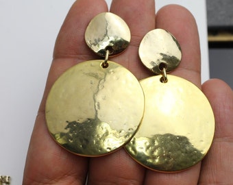 Gold Disc Earrings, Circle Earrings, Large Disc Earrings, Gold Round Dangle Earring, Statement Earrings, Christmas Gift,ZM270 - E157 GO