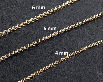 14K Gold Plated Rolo Chain, Gold Chain Necklace, Gold Jewelry, Chain For Men, Chain For Women, 4mm 5mm 6mm Round Chain