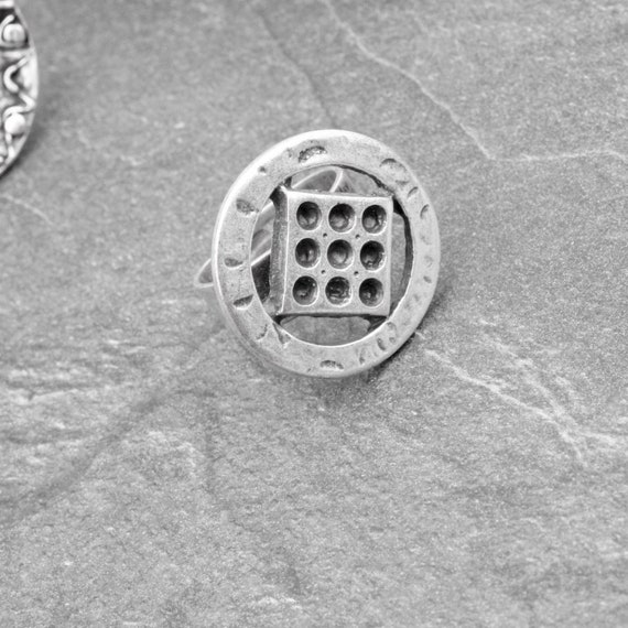 Silver Round Ring, Silver Grid Ring, Square Ring,… - image 4