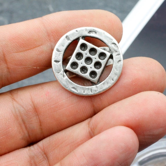 Silver Round Ring, Silver Grid Ring, Square Ring,… - image 2