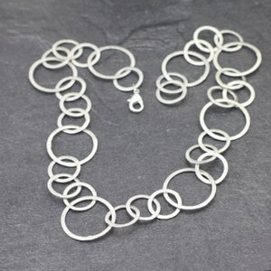 Matt Brushed Necklace, link chain necklace, statement chain necklace, Sterling Silver Plated Spring jewelry, Gift for Her, ZM1180