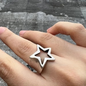 Star Ring, Silver Star Ring, Sterling Silver Plated, Statement Star Ring, Chunky Ring, Adjustable Ring, Valentine's Day, Gift for her R230AS
