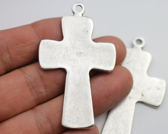 Colgante de cruz de plata, colgante religioso, colgante espiritual, colgante de cruz de metal, cadena de cuero, regalo de Navidad, regalo colgante, P147