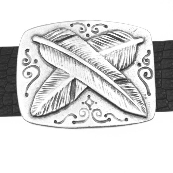 Antique Silver Belt Buckle, Square Belt Buckle, Feath… Gem