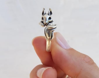 Anillo de ardilla envolvente, Anillo de ardilla de plata, Anillo de ardilla mínimo, Anillo de animales, Anillo de dibujos animados, Regalo para ella, Anillo Boho R359 AS