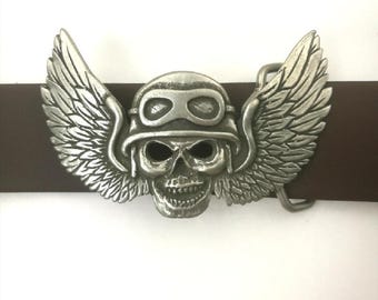 Schädel Biker Gürtelschnalle, Winkel des Todes Gürtelschnalle, Motorradfahrer Zubehör, Rocker Gürtelschnalle, Gothic Gürtelschnalle, Rhodium Gürtel GS264rh