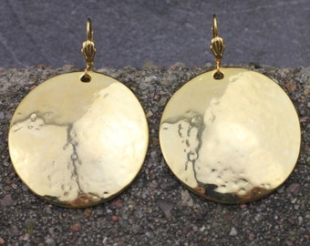 Round Dangle Earrings, Gold Disc Earrings, Circle Earrings, Large Disc Earrings, Gold Plated Earrings, Christmas Gift, ZM270 Gold Earrings