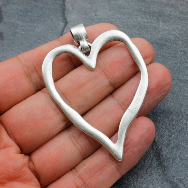 Pendentif grand coeur en argent, pendentif coeur ouvert, collier pendentif coeur, pendentif collier femme, bijoux coeur, cadeau pendentif amour, P34