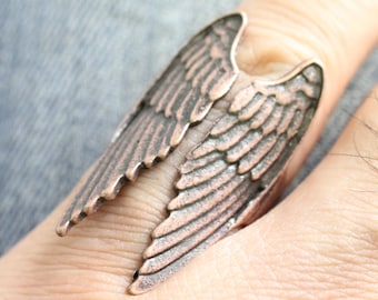Kupfer Engel Ring, Engelsflügel Schmuck, Engel Ring, Schutzengel Ring, Federn Ring, verstellbarer Ring, Weihnachtsgeschenk, R170 AC
