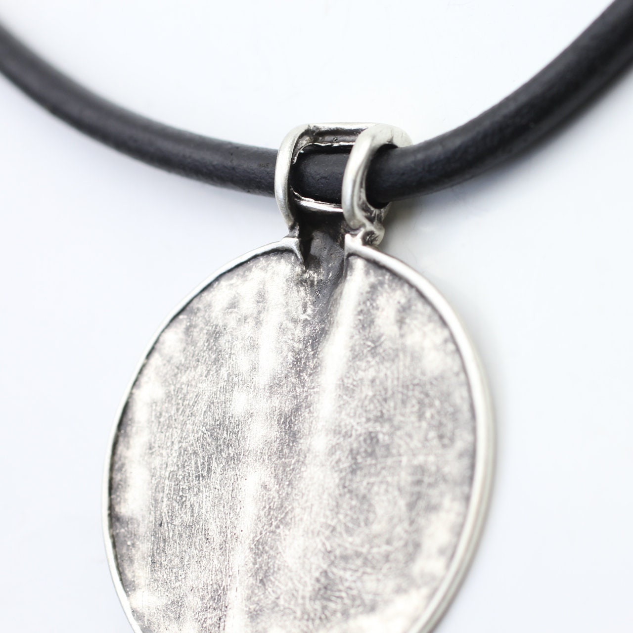 Silver Pendant, Big Round Pendant, Hammered Zamak Pendant