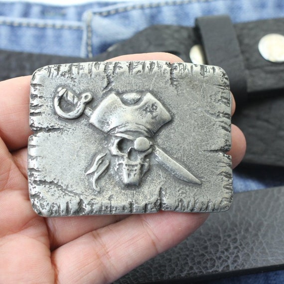 Pirate Skull Belt Buckle, Dark Silver Buckle, Belt