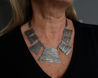 Silver Charm Necklace, Geometric Necklace, Design Gothic Necklace, Antique Silver Statement, Modernist Jewelry, Gift for Her, C1044