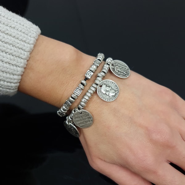 Silbermünzen Armband, Silber Perlen Armband, indisches Armband, ethnisches Armband, baumeln Armband, Boho Armband, Armband für Frauen, B94