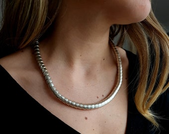 Cone Beaded Necklace, Boho Necklace, Silver Beaded Necklace, Design Silver Necklace, Statement Modernist Jewelry, Necklace for Women, C1123