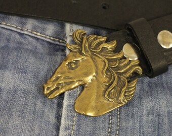 Boucle De Ceinture Western USA - Tête De Cheval En Laiton, 6.5 Cm, Vintage, Occasion