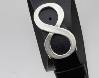 インフィニティベルトバックル、レザーベルトアクセサリー、シルバー