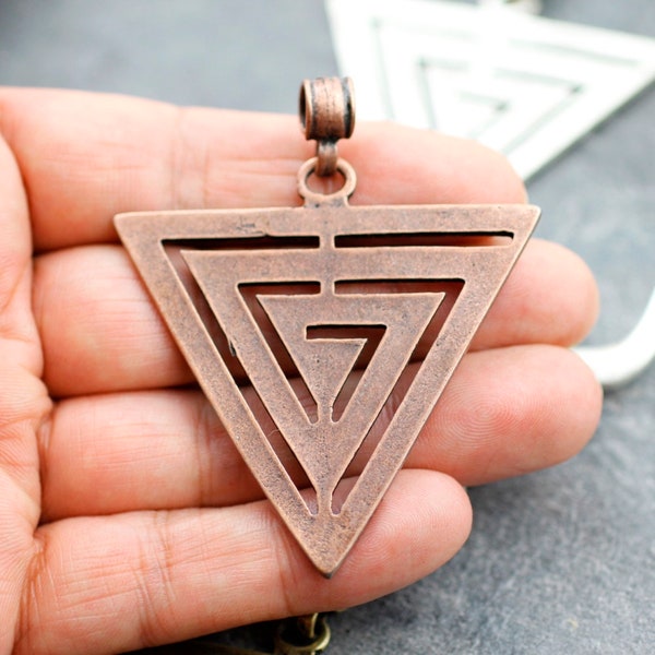 Copper Big Triangle Pendant, Geometric Pendant Craft, Spiral Triangle Pendant, Jewelry Making, Boho Pendant Supply, Christmas Gift, P2033 ac