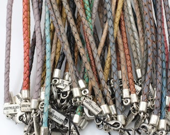 4mm Quality Real Braided Leather Cord Necklace With Sterling Silver Plated Ends And Lobster Claw Clasp. Choose Your Colour & Length. LK192