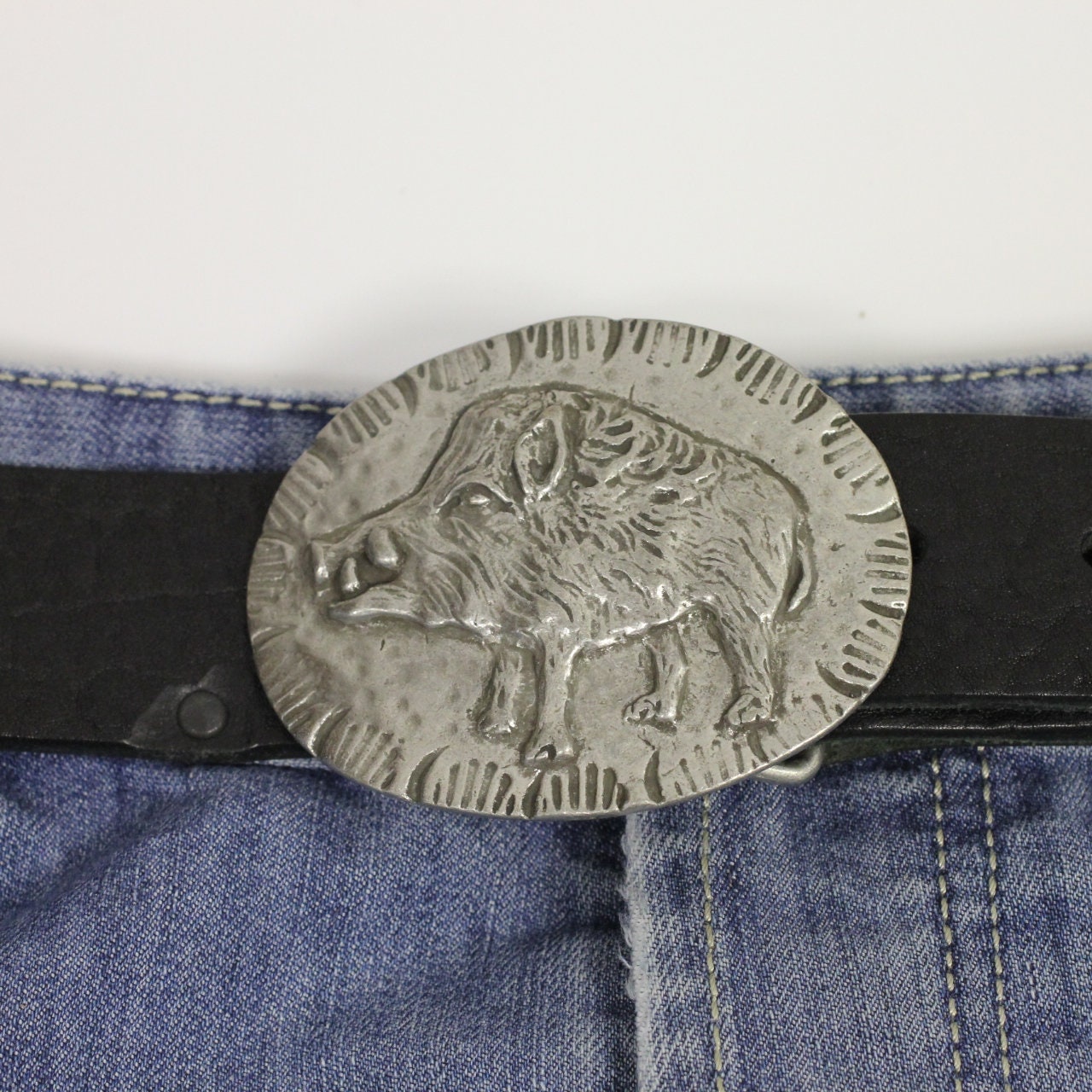 Wild Boar Buckle for Snap Belt, Pig Buckle Fastener, Leather Belt