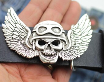 Schädel Biker Gürtelschnalle, Winkel des Todes Gürtelschnalle, Motorradfahrer Zubehör, Rocker Gürtelschnalle, Gothic Gürtelschnalle, Silberschnalle GS264ds
