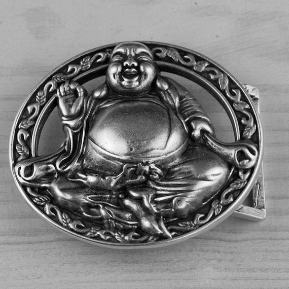 Buddha belt buckle silver woman’s Buddha buckle, silver-plated with leather belt main image 2
