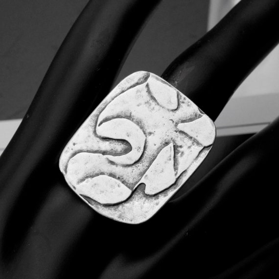 Rectangle Silver Ring, Big Ring, Design Ring, Sil… - image 1