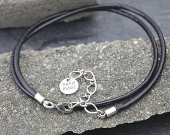 Collana Con Cordino In Finta Pelle Scamosciata Da 2 Mm Realizzata Con Catene Di Ferro E Fermagli Ad Artiglio Di Aragosta Blu Di Prussia 44x0 2cm - Foto 5