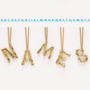 Collier grosse lettre initiale, collier personnalisé, collier alphabet plaqué or, breloque grosse lettre en os, cadeau pour elle, collier ZM610 image 2