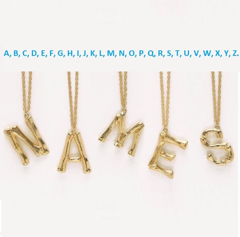 Collier grosse lettre initiale, collier personnalisé, collier alphabet plaqué or, breloque grosse lettre en os, cadeau pour elle, collier ZM610 image 2