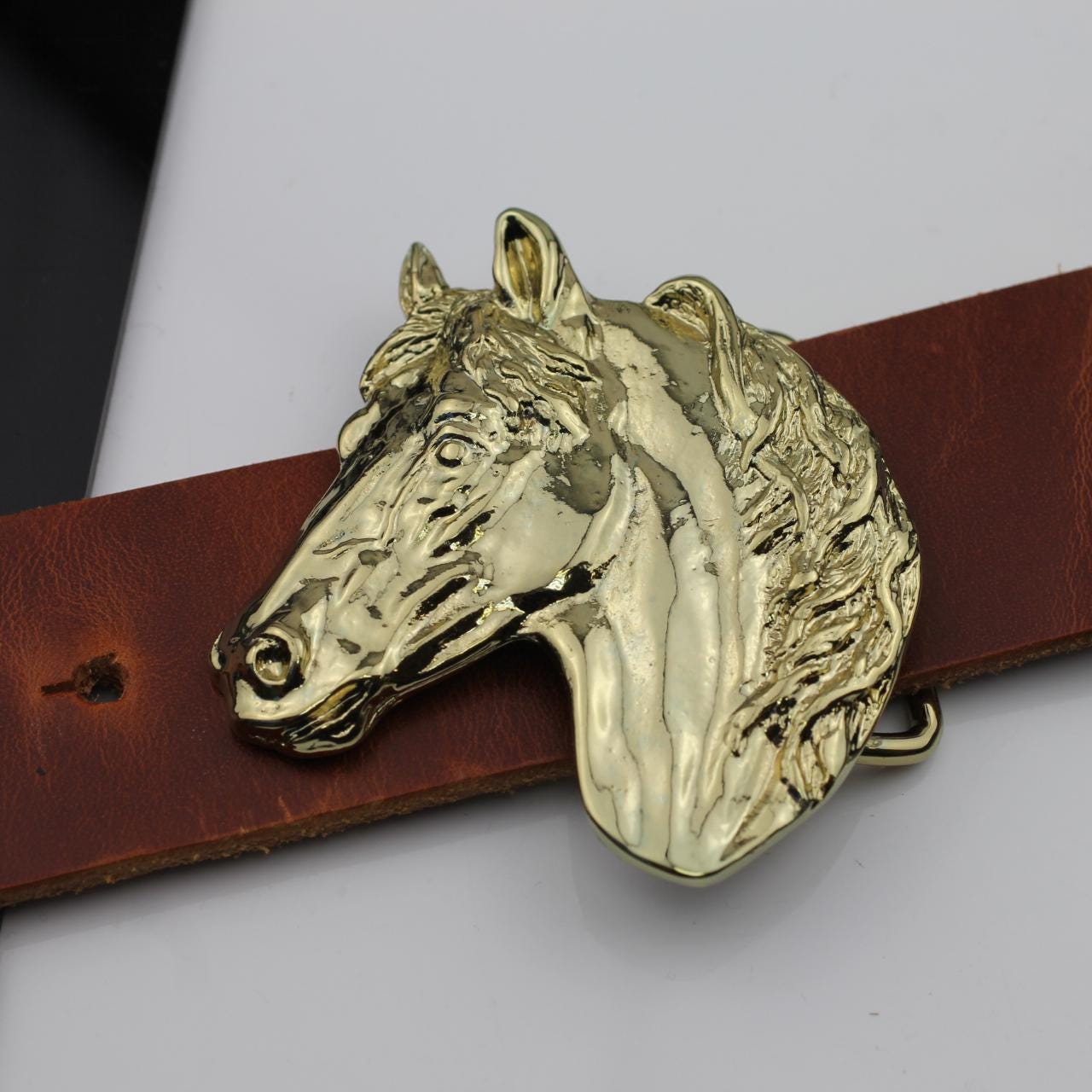 New gold equestrianHorse horseshoe ferrier farrier belt buckle approx. 3.5\