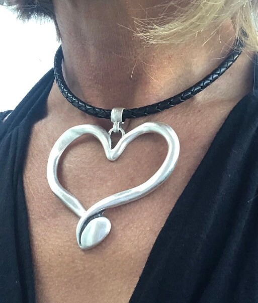 Antique Silver Big Heart Pendant Large Pendant Heart Pendant Etsy