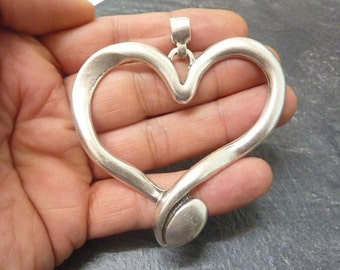 Antique Silver Big Heart Pendant, Large Pendant, Heart Pendant Necklace, Heart For Necklace,Heart Earring, Heart Keychain, P02