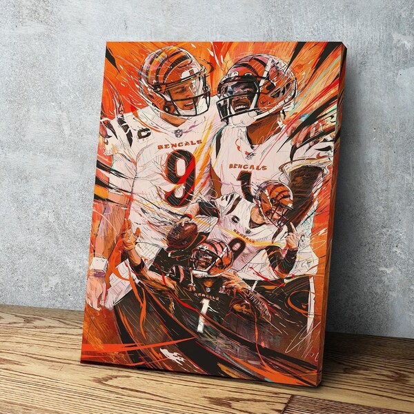 Joe Burrow | Ja'Marr Chase | Sports Wall Art | Canvas | Man Cave Gift | Cincinnati Bengals