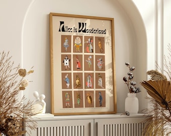 Vintage Alice in Wonderland Poster Printable, Lewis Carroll Book Art Illustration, Whimsical Nursery Wall Art Download