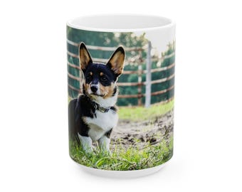 Cute Corgi Puppy Farm Coffee Mug for Dog lover's colorful puppy picture ceramic coffee cup gift for friend farmhouse kitchen decor