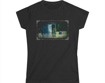 Sunflower Outhouse Photo Women's T-Shirt: Nebraska Farm Picture