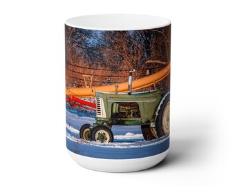 Old Oliver tractor in winter coffee mug gift for dad antique tractor pictures of tractor cool old tractor in snow mug for the office