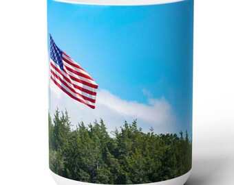 American Flag Coffee Mug: Nebraska Rural Landscape, Patriotic Gift